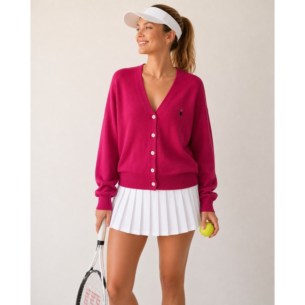 VTG John Ashford Golf Pink Cardigan Sweater XL 100% Cotton Grandpa Core Preppy